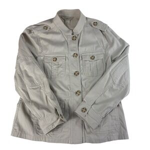 L.L. Bean Womens Small Petite Utility Safari Field Jacket Tan Beige Cotton